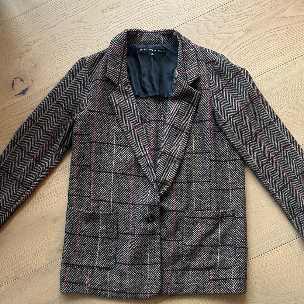 HYFVE Herringbone Blazer with Red and Black Details